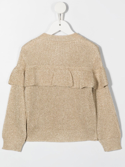 Shop Stella Mccartney Ruffled Chunky-knit Jumper In Gold