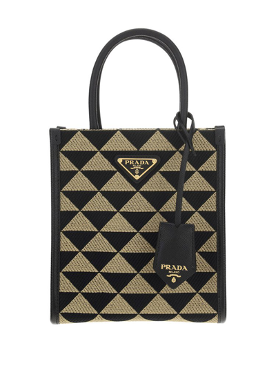 Shop Prada Symbole Jacquard Logo Plaque Tote Bag In Multi