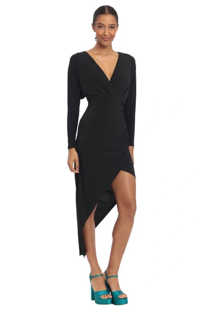 Shop Donna Morgan For Maggy Long Sleeve Asymmetric Dress In Black/ Ivory