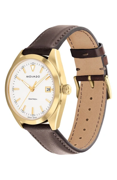 Shop Movado Heritage Datron Leather Strap Watch, 39mm In Brown/ White/ Gold
