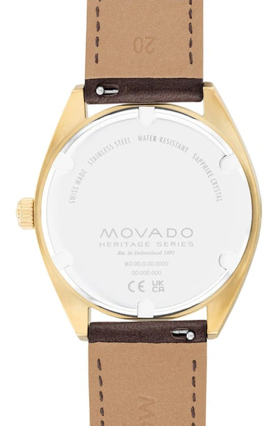 Shop Movado Heritage Datron Leather Strap Watch, 39mm In Brown/ White/ Gold