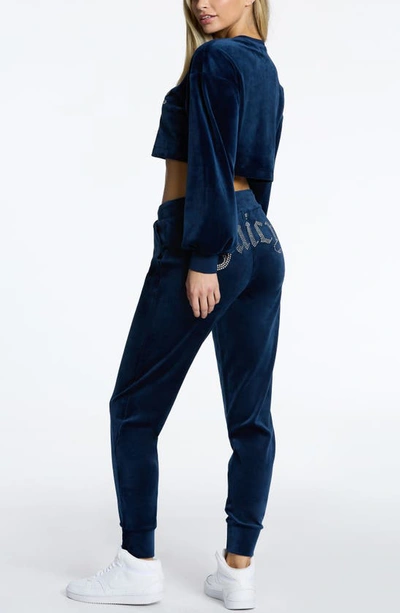 Shop Juicy Couture Embellished Drawstring Velour Joggers In Regal Blue