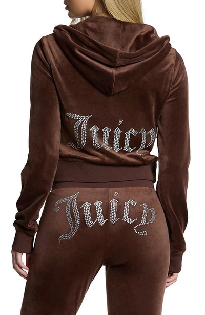 Shop Juicy Couture Bling Velour Hoodie In Brown Sugar
