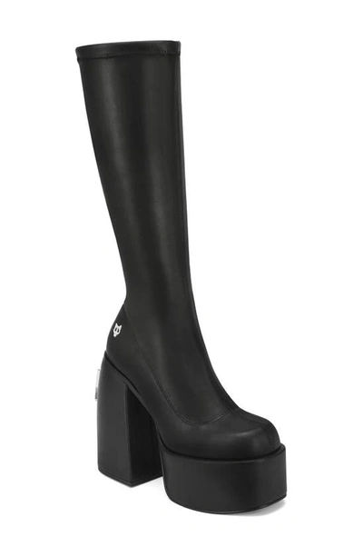 Naked Wolfe Spice Faux-leather Knee-thigh Heeled Boots In Black Stretch