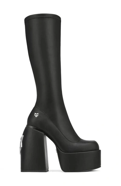 Naked Wolfe Spice Faux-leather Knee-thigh Heeled Boots In Black Stretch