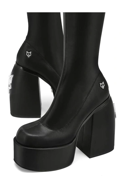 Naked Wolfe Spice Faux-leather Knee-thigh Heeled Boots In Black Stretch