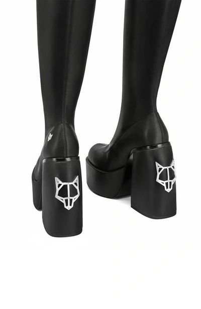 Naked Wolfe Spice Faux-leather Knee-thigh Heeled Boots In Black Stretch