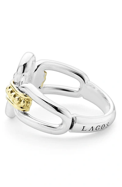 Lagos Sterling Silver And 18k Signature Caviar 13mm Oval Link Ring In Silver Gold