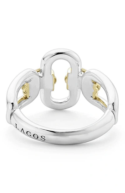 Shop Lagos Signature Caviar Oval Link Ring In Silver Gold
