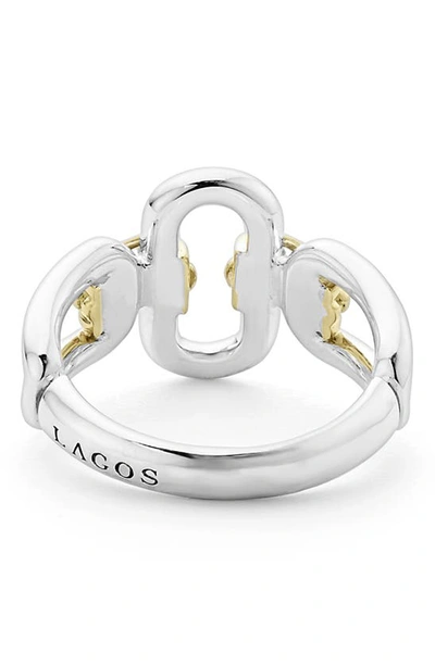 Lagos Sterling Silver And 18k Signature Caviar 13mm Oval Link Ring In Silver Gold