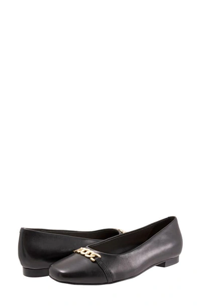 Trotters Harmony Flat In Black Leather