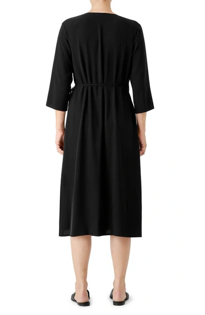Shop Eileen Fisher Silk Georgette Crepe Wrap Midi Dress In Black