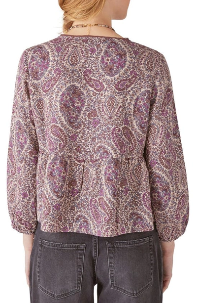 Shop Lucky Brand Paisley Lace Trim Babydoll Top In Mauve Multi