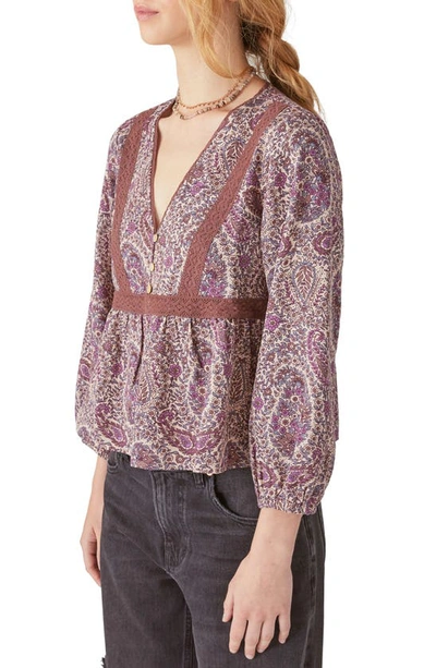 Shop Lucky Brand Paisley Lace Trim Babydoll Top In Mauve Multi