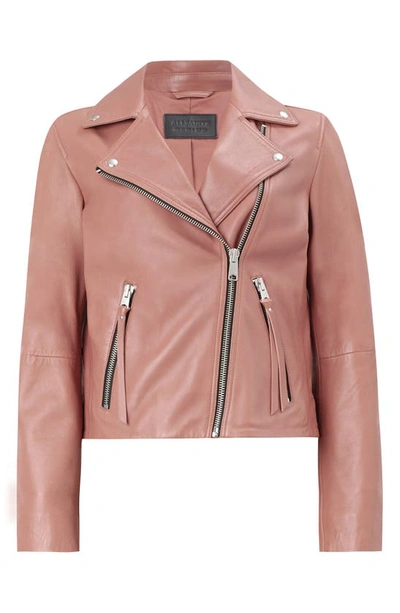 Shop Allsaints Dalby Leather Biker Jacket In Cloud Pink