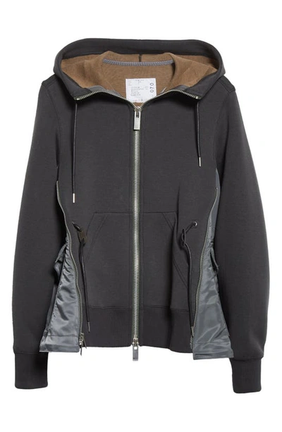 Sacai Ma-1 Side Gusset Sponge Hoodie In Charcoal Grey