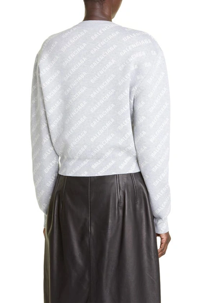 Shop Balenciaga Allover Logo Crop Sweater In Grey/ White