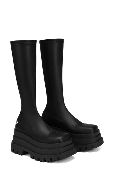 Naked Wolfe Sin Platform Tall Boot In Black Stretch