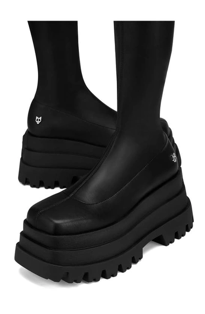 Naked Wolfe Sin Platform Tall Boot In Black Stretch