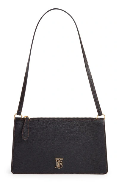 Shop Burberry Tb Monogram Leather Pouch Shoulder Bag In Black