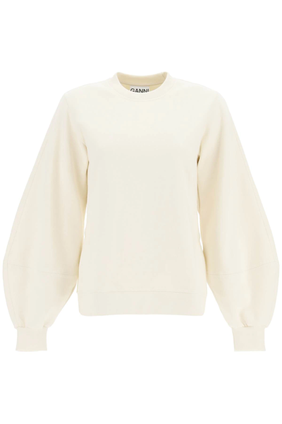 Shop Ganni Software Isoli Puff Sleeve Sweatshirt In White