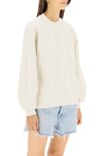 Shop Ganni Software Isoli Puff Sleeve Sweatshirt In White