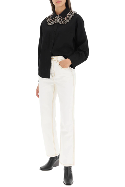 Shop See By Chloé Shirt With Embroidered Collar In Black
