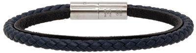 Shop Giorgio Armani Navy & Black Leather Bracelet In 35 Navy Blue