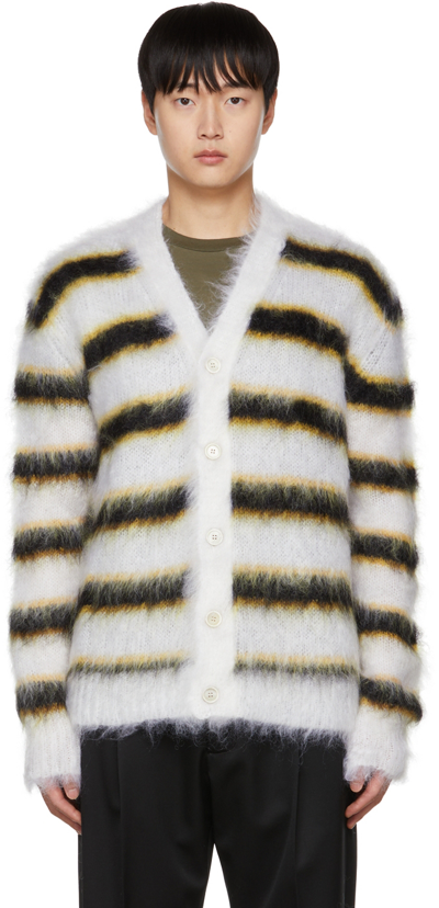 Shop Marni Off-white Striped Cardigan In Rgw01 Lily White