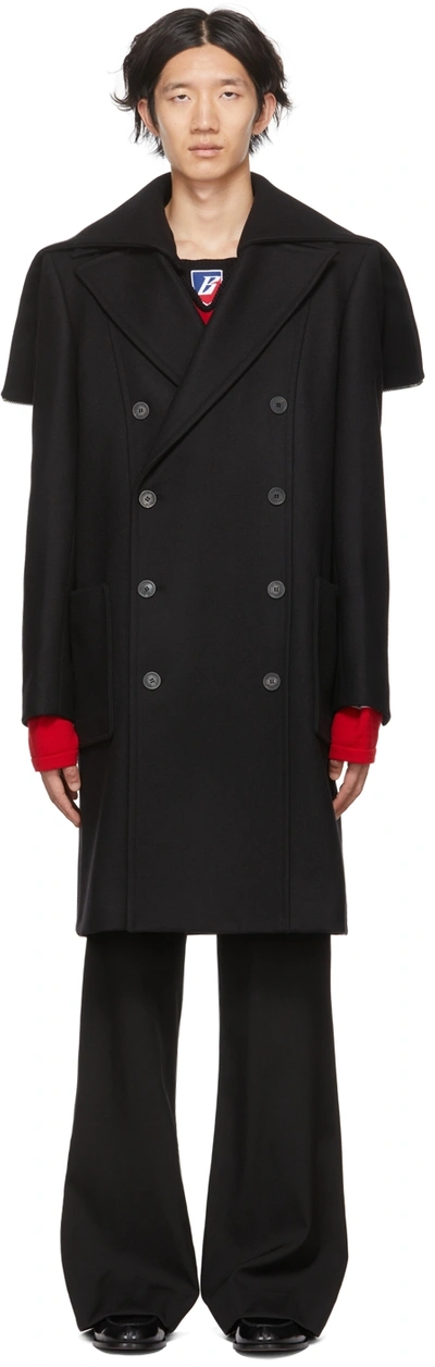 Shop Balmain Black Wool Pea Coat In 0pa Noir