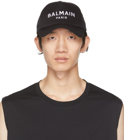 Shop Balmain Black Logo Cap In 0pa Noir