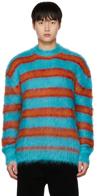Marni Striped Mohair Wool-blend Sweater In Gnawed Blue | ModeSens