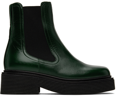 Shop Marni Green Leather Chelsea Boots In 00v99 Forest Night