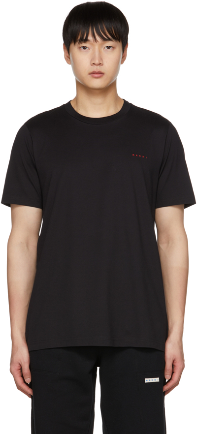 Shop Marni Black Embroidered T-shirt In 00n99 Black