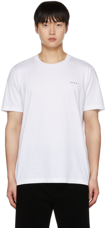 Shop Marni White Embroidered T-shirt In 00w01 Lily White