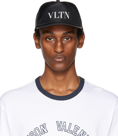 Shop Valentino Black Logo Cap In 0ni Nero/bianco