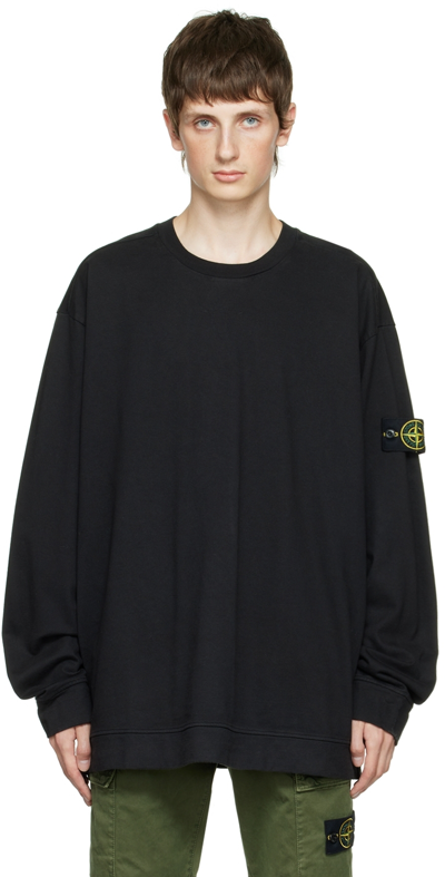 Shop Stone Island Black Patch Long Sleeve T-shirt In V0029 Black