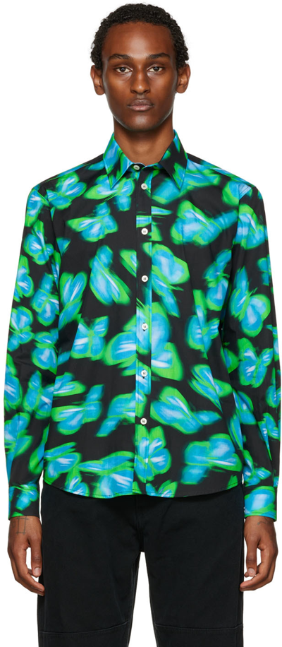 Shop Msgm Green & Blue Printed Shirt In 36 Green