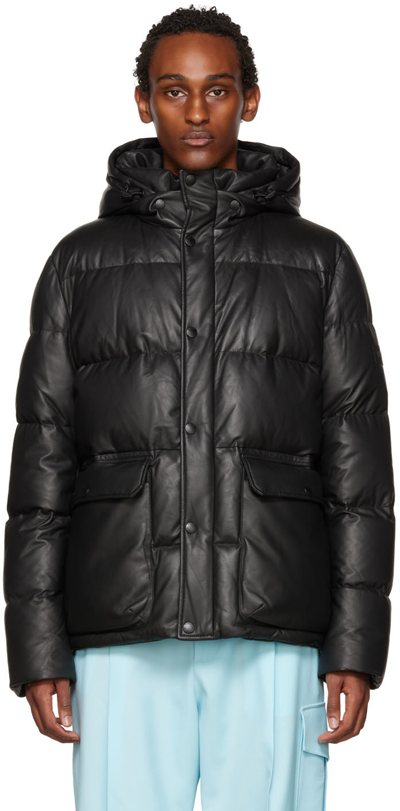 Shop Yves Salomon Black Leather Down Jacket In C99 - Noir