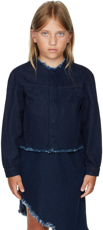 Shop M.a+ Kids Navy Denim Collarless Jacket