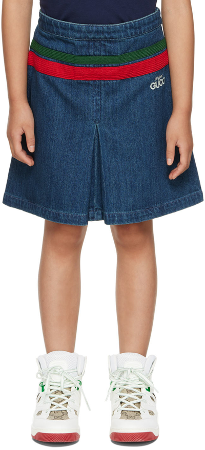 Shop Gucci Kids Indigo 'original ' Skirt In 4447 Blue/mix