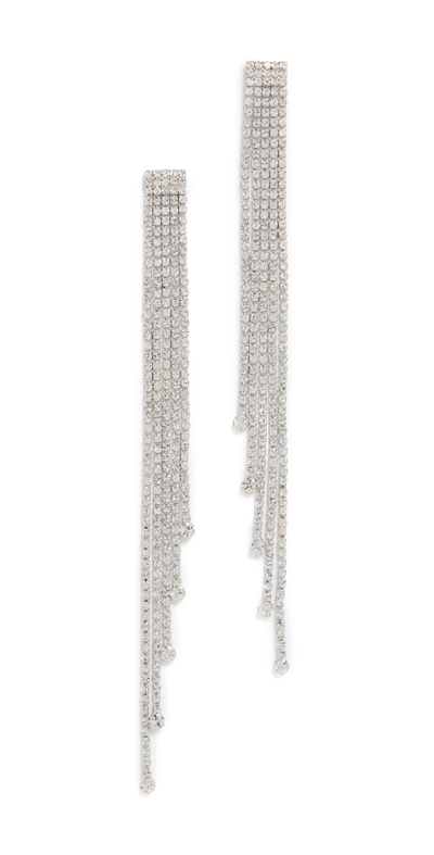 Shop Kenneth Jay Lane Silver Crystal 5 Short To Long Strand Earrings In Silver/crystal