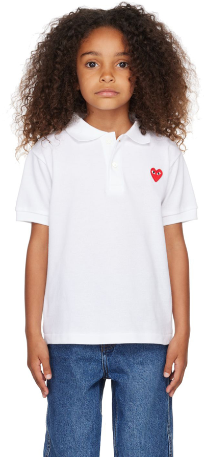 Shop Comme Des Garçons Play Kids White Heart Patch Polo In 5 White