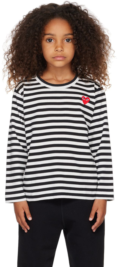 Comme Des Garçons Play Kids Black & White Striped Heart T-shirt In 1 Black