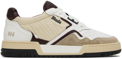 Shop Rhude White & Beige Racing Sneakers In White/maroon/beige
