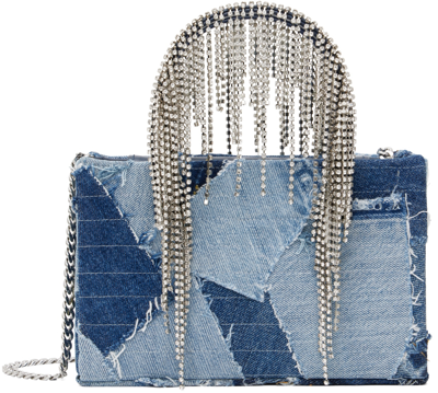 Shop Kara Ssense Exclusive Blue Denim Crystal Fringe Shoulder Bag In Upcycle Denim / Whit