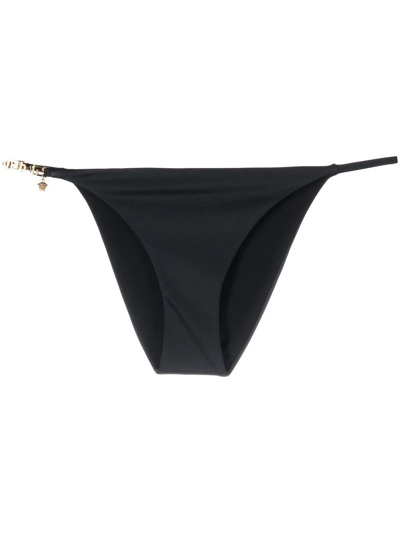 Shop Versace Greek Key-embellished Bikini Bottoms In Black