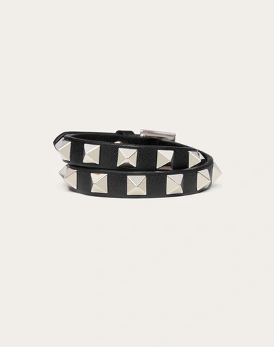 Valentino Garavani Rockstud Calfskin Double-strap Bracelet Woman Black Uni In Black