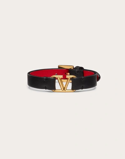 Shop Valentino Garavani Vlogo Signature Calfskin Bracelet Woman Black/pure Red Uni