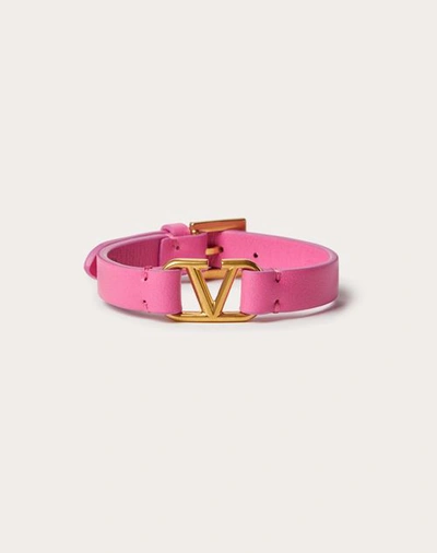 Shop Valentino Garavani Vlogo Signature Calfskin Bracelet Woman Pink Uni
